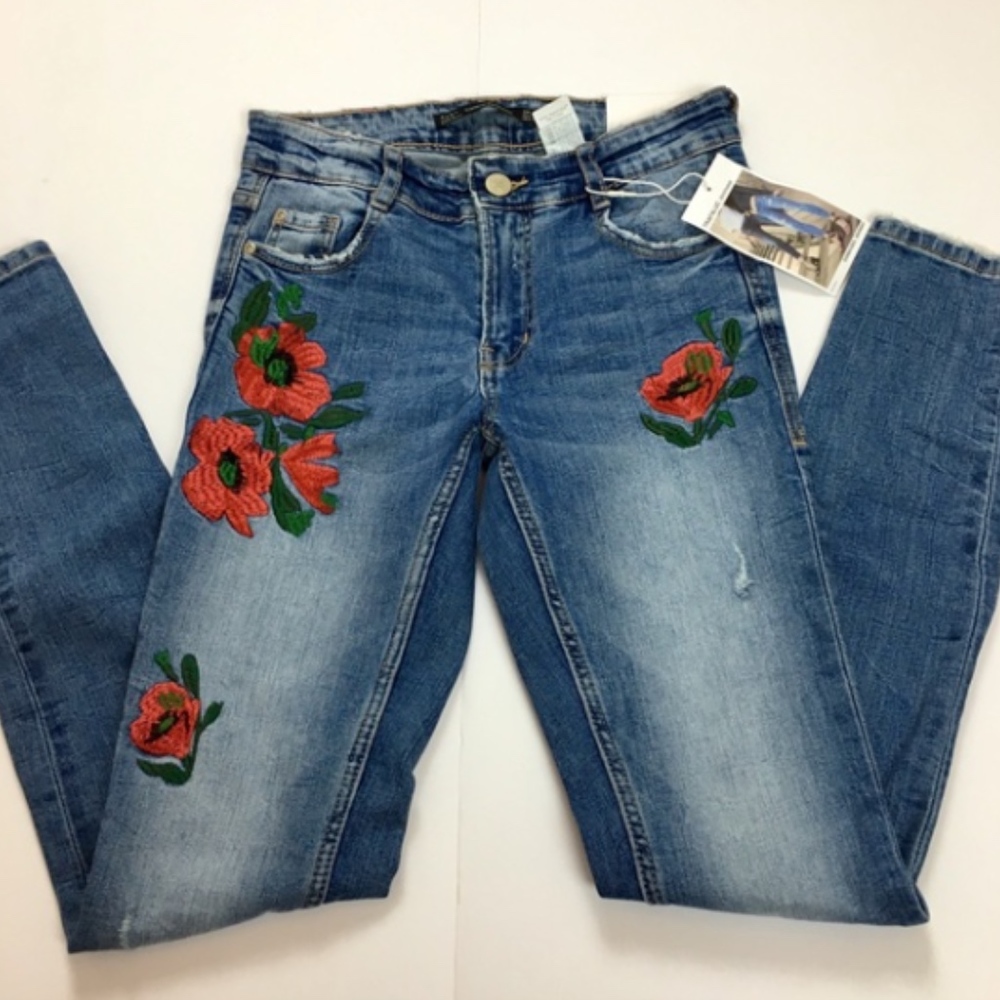 Zara Skinny Jeans Flowers Embroidered EUR 32 XS 0 - Picture 7 of 7